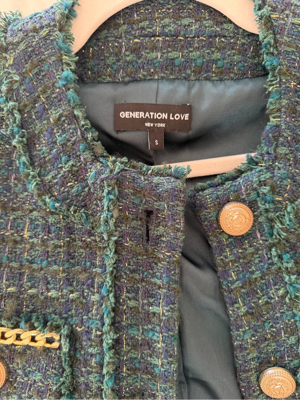 Generation Love Classic Dark Green Tweed Chain-Trim Jacket - Picture 5 of 5